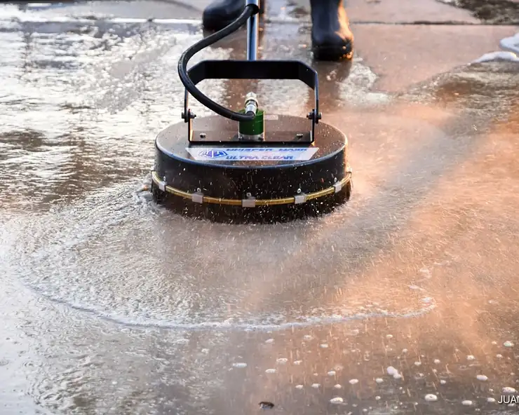 Surface cleaner pressure washing a paver driveway in Orlando, Florida