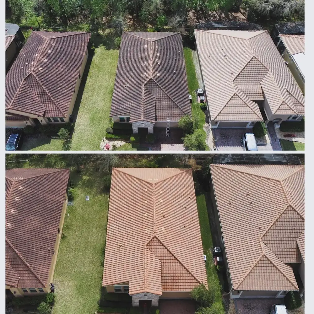 Roof soft wash before and after in Central Florida