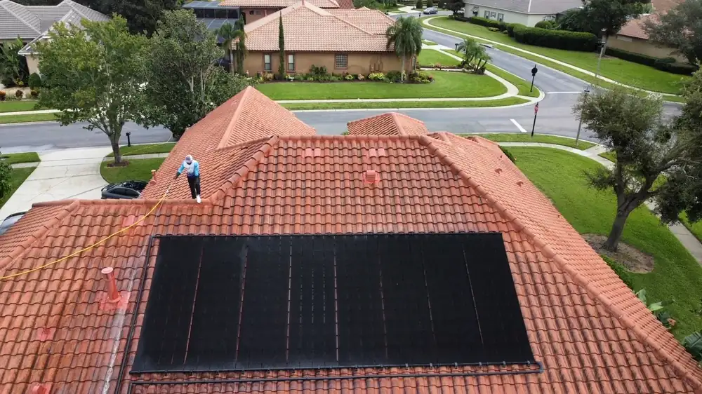 Roof cleaning around solar panels in Orlando, FL